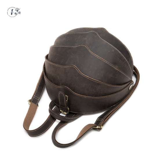 Vintage Round Crazy Horseskin Backpack main image 4